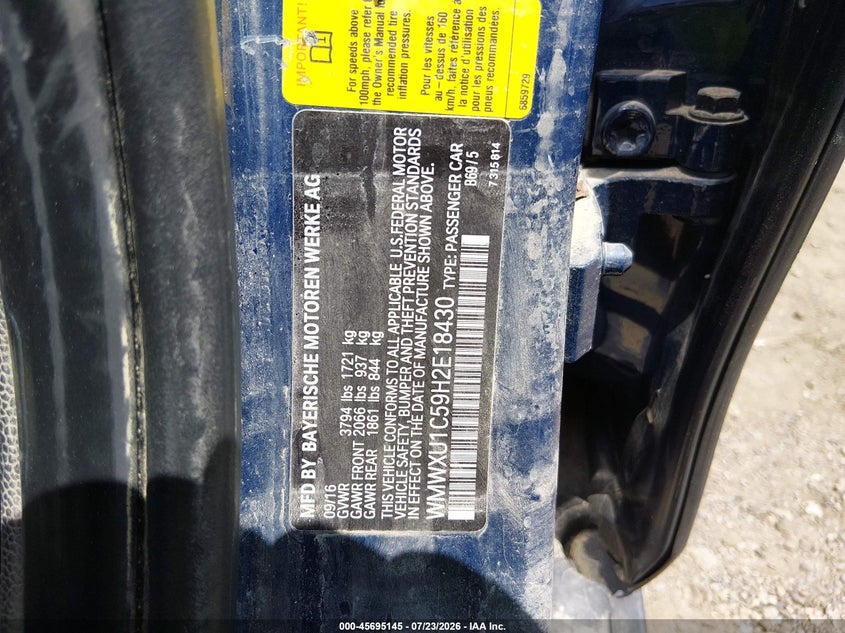 2017 Mini Hard top VIN WMWXU1C59H2E18430 IAAI salvage auction — WATER/FLOOD, Salvage (Ohio), sold $725 on 2026-08-05 (photo 9)