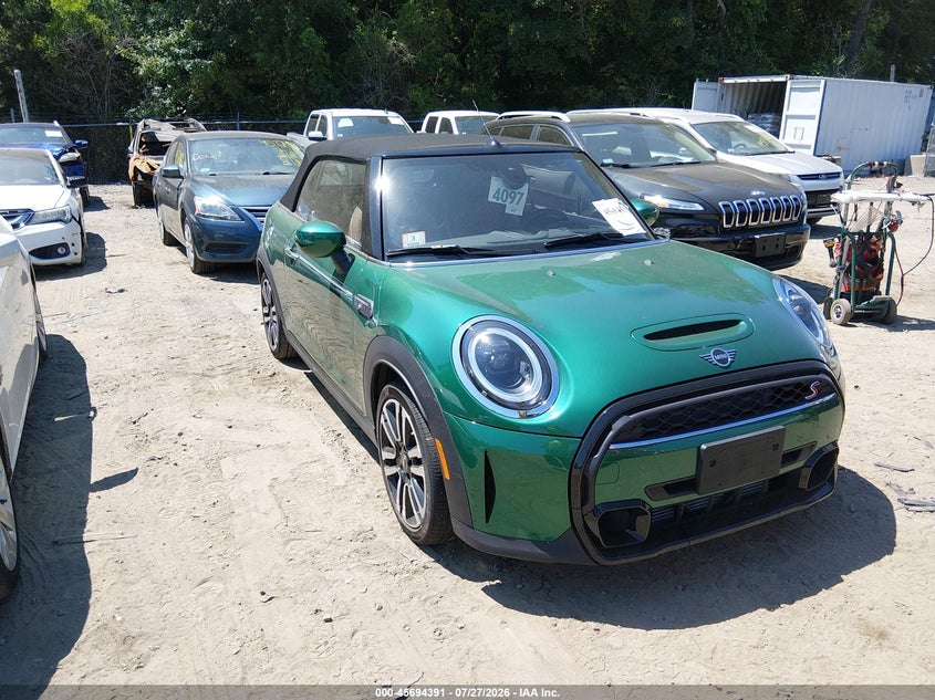 2023 Mini Convertible VIN WMW43DL04P3P47635 IAAI salvage auction — WATER/FLOOD, Salvage (Massachusetts), sold $10,200 on 2026-08-14 (photo 1)