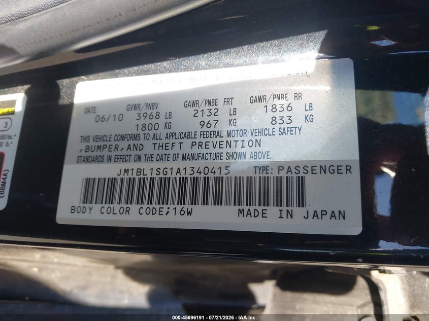 2010 Mazda 3 VIN JM1BL1SG1A1340415 IAAI salvage auction — NORMAL WEAR, Clear - Dealer Only (California), sold $350 on 2026-07-23 (photo 9)