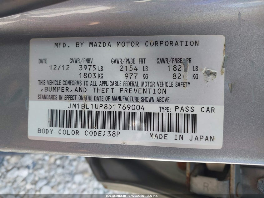 2013 Mazda 3 VIN JM1BL1UP8D1769004 IAAI salvage auction — FRONT END, Salvage Title, sold $1,100 on 2026-08-02 (photo 9)