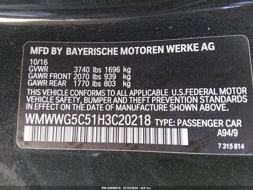 2017 Mini Convertible VIN WMWWG5C51H3C20218 IAAI salvage auction — SIDE, Salvage (California), sold $1,500 on 2026-08-03 (photo 9)