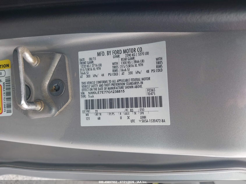 2016 Ford Transit connect VIN NM0LE7E77G1238815 IAAI salvage auction — NORMAL WEAR, SF97 (New Hampshire), sold $11,850 on 2026-08-20 (photo 9)