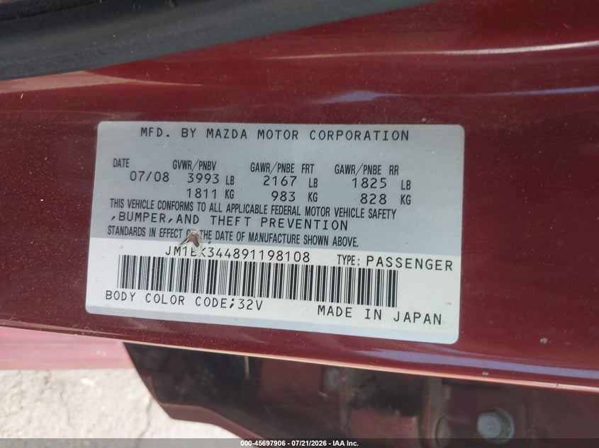 2009 Mazda 3 VIN JM1BK344891198108 IAAI salvage auction — NORMAL WEAR, Salvage Title - Dealer (California), sold $275 on 2026-07-28 (photo 9)