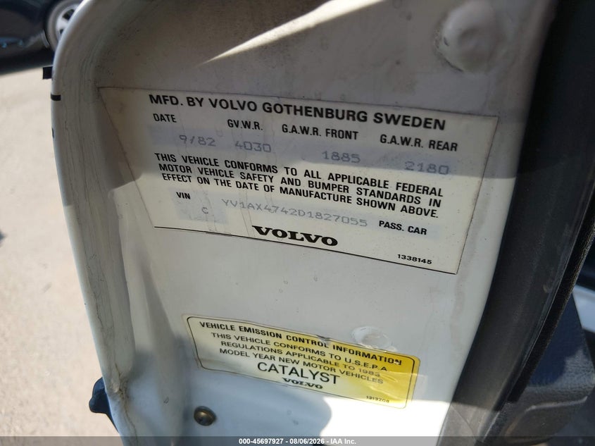 1983 Volvo 240 VIN YV1AX4742D1827055 IAAI salvage auction — NORMAL WEAR, Clear (Colorado), sold $375 on 2026-08-18 (photo 9)