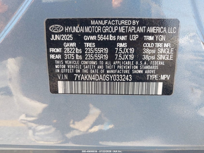 2025 Hyundai Ioniq 5 VIN 7YAKN4DA0SY033243 IAAI salvage auction — ALL OVER, Lien Papers (California), sold $25 on 2026-07-28 (photo 8)