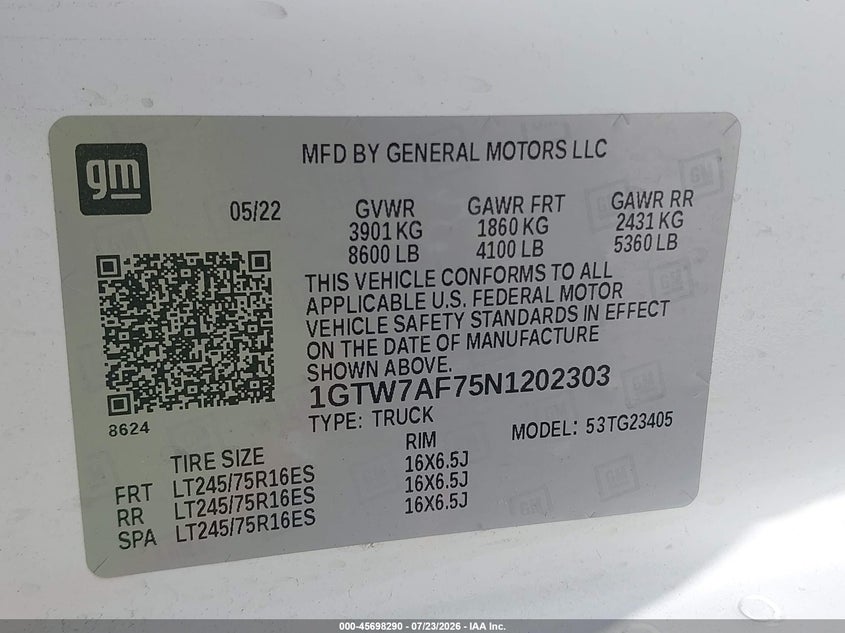 2022 Gmc Savana VIN 1GTW7AF75N1202303 IAAI salvage auction — ALL OVER, Clear (Texas), sold $2,500 on 2026-08-01 (photo 9)