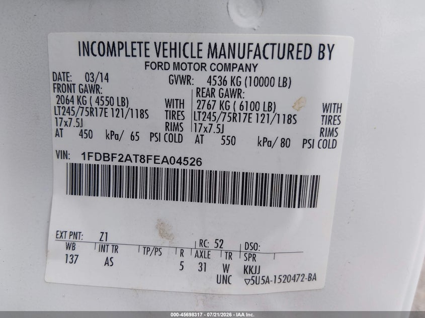 2015 Ford F-250 VIN 1FDBF2AT8FEA04526 IAAI salvage auction — NORMAL WEAR, Sf97 (Nevada), sold $18,150 on 2026-08-27 (photo 9)