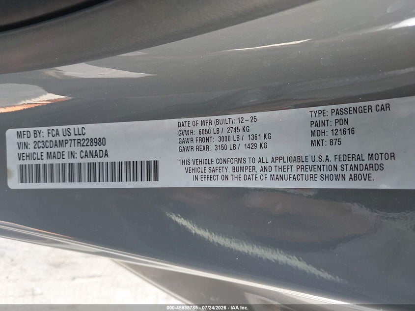 2026 Dodge Charger VIN 2C3CDAMP7TR228980 IAAI salvage auction — REAR END, Salvage (California), sold $27,750 on 2026-08-07 (photo 9)