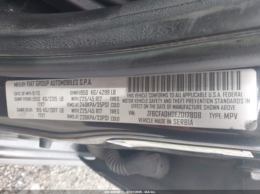 2014 Fiat 500l VIN ZFBCFADH0EZ017808 IAAI salvage auction — NORMAL WEAR, Clear (New York), sold $450 on 2026-08-04 (photo 9)