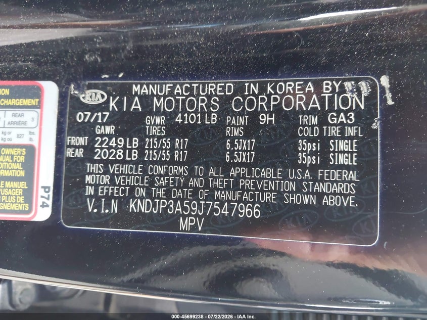 2018 Kia Soul VIN KNDJP3A59J7547966 IAAI salvage auction — NORMAL WEAR, Clear (North Carolina), sold $525 on 2026-07-30 (photo 9)