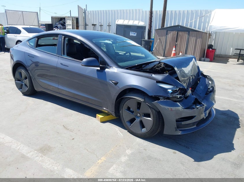 2023 Tesla Model 3 VIN 5YJ3E1EA2PF591868 IAAI salvage auction — FRONT END, Wait Title, sold $6,400 on 2026-09-06 (photo 1)