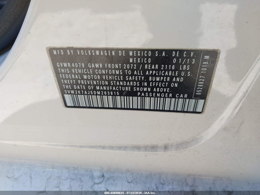 2013 Volkswagen Jetta VIN 3VW2K7AJ5DM263815 IAAI salvage auction — REAR END, Salvage Title, sold $1,050 on 2026-08-03 (photo 9)