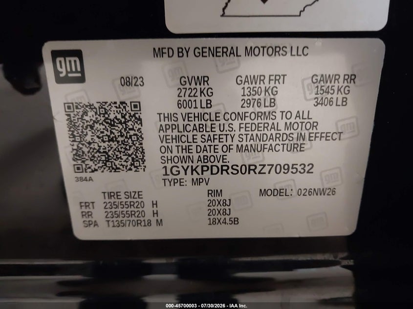2024 Cadillac Xt6 VIN 1GYKPDRS0RZ709532 IAAI salvage auction — FRONT END, Salvage Title, sold $15,800 on 2026-08-28 (photo 9)