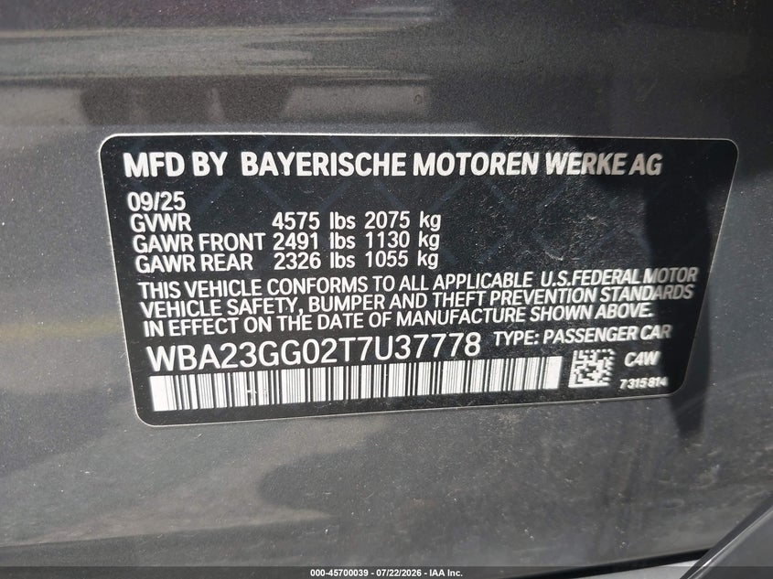 2026 BMW 2er VIN WBA23GG02T7U37778 IAAI salvage auction — FRONT END, Salvage Title, sold $6,600 on 2026-08-02 (photo 9)