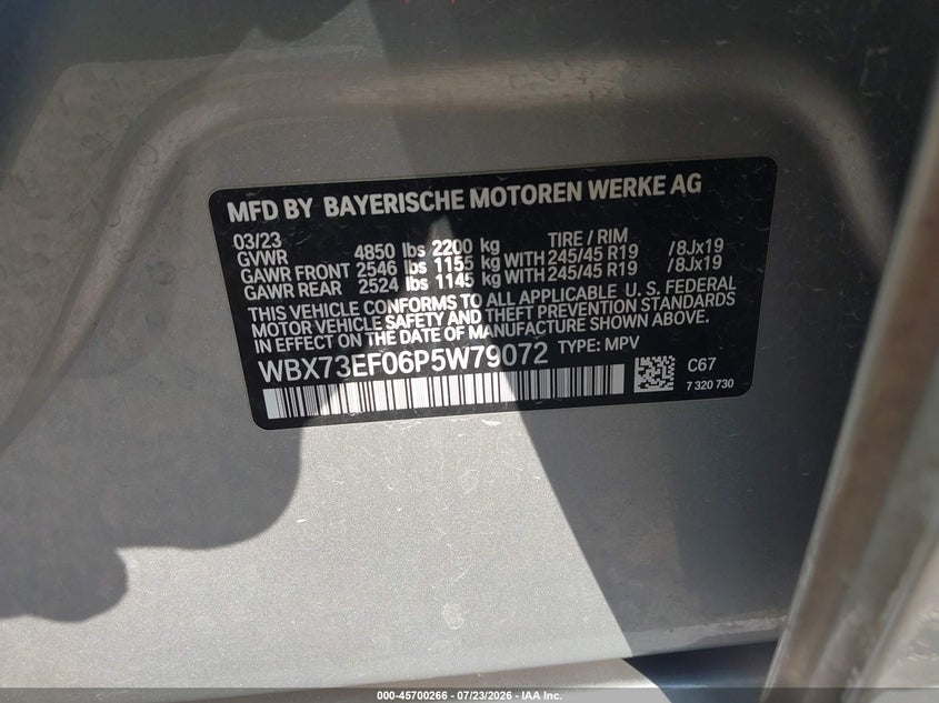 2023 BMW X1 VIN WBX73EF06P5W79072 IAAI salvage auction — FRONT END, Salvage (Indiana), sold $14,700 on 2026-08-21 (photo 9)