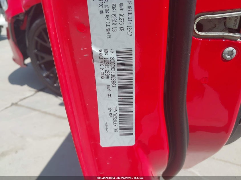 2018 Dodge Charger VIN 2C3CDXCT9JH209903 IAAI salvage auction — FRONT & REAR, Wait Title, sold $6,900 on 2026-10-07 (photo 9)