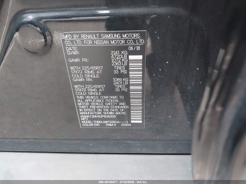 2018 Nissan Rogue VIN KNMAT2MV8JP606359 IAAI salvage auction — REAR END, Clear (Tennessee), sold $1,300 on 2026-07-28 (photo 9)