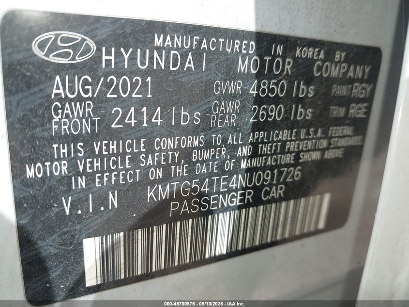 2022 Genesis G70 VIN KMTG54TE4NU091726 IAAI salvage auction — FRONT & REAR, Wait Title, sold $3,750 on 2026-09-16 (photo 3)