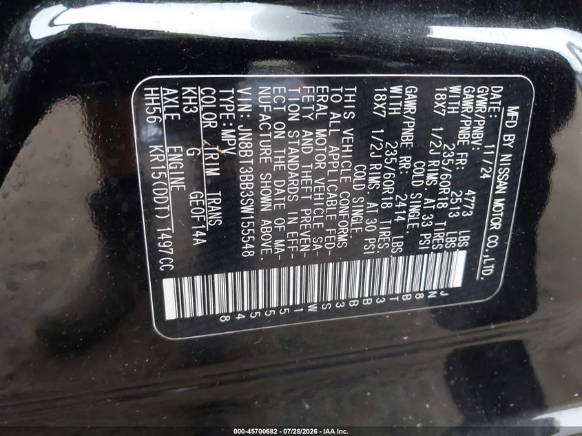 2025 Nissan Rogue VIN JN8BT3BB3SW155548 IAAI salvage auction — ALL OVER, Salvage Title, sold $6,300 on 2026-08-26 (photo 9)