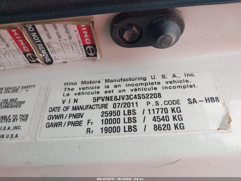 2012 VIN 5PVNE8JV3C4S52208 IAAI salvage auction — Front End, Clear, sold $2,600 on 2026-09-25 (photo 8)