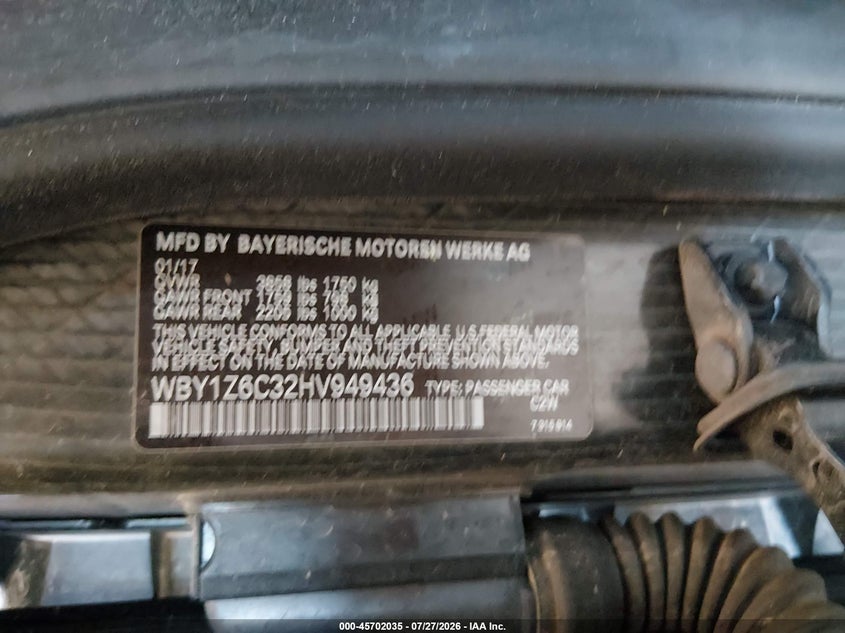 2017 BMW I3 VIN WBY1Z6C32HV949436 IAAI salvage auction — REAR END, Salvage (Arizona), sold $3,300 on 2026-08-03 (photo 9)