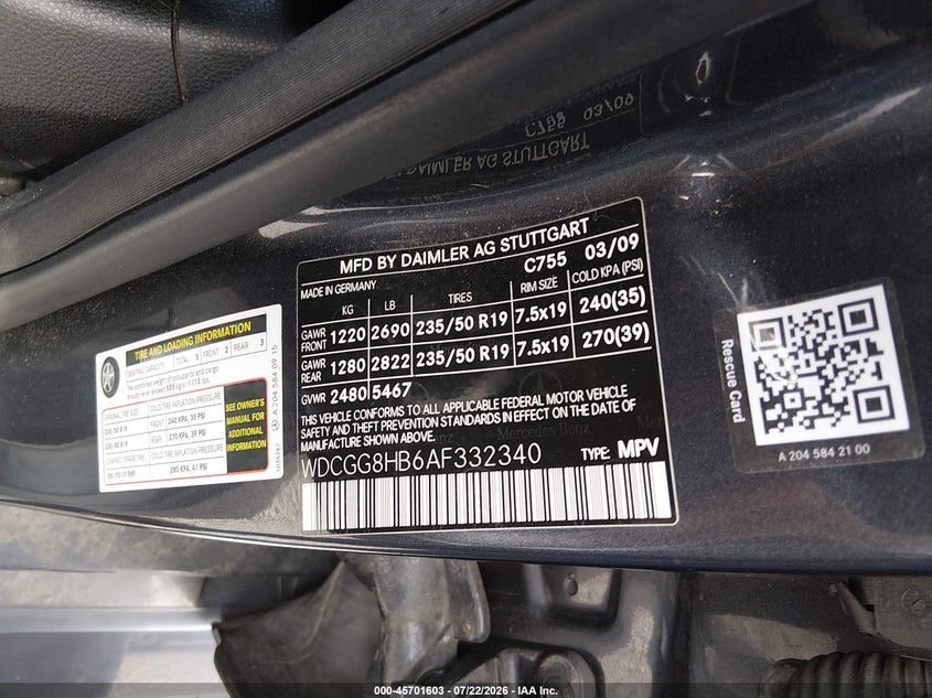 2010 Mercedes-benz Glk-class VIN WDCGG8HB6AF332340 IAAI salvage auction — NORMAL WEAR, Original (Kentucky), sold $1,125 on 2026-08-10 (photo 9)