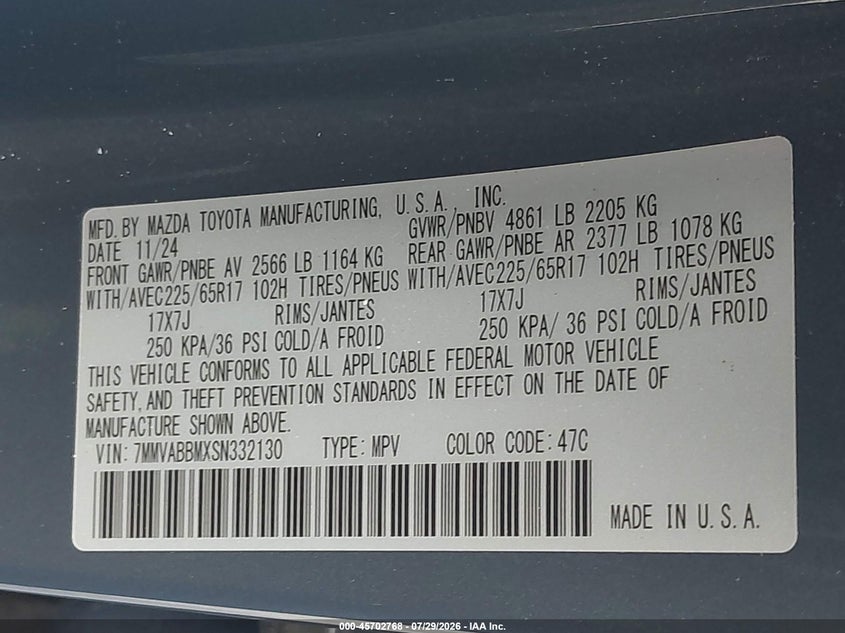 2025 Mazda Cx-50 VIN 7MMVABBMXSN332130 IAAI salvage auction — SIDE, Salvage Title, sold $8,100 on 2026-08-02 (photo 9)