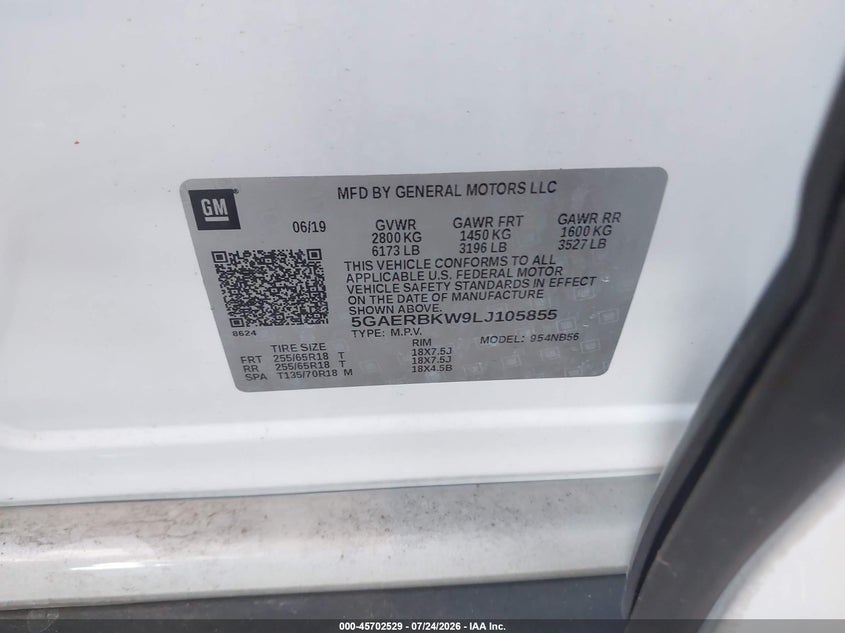 2020 Buick Enclave VIN 5GAERBKW9LJ105855 IAAI salvage auction — FRONT END, Wait Title, sold $3,000 on 2026-08-01 (photo 9)