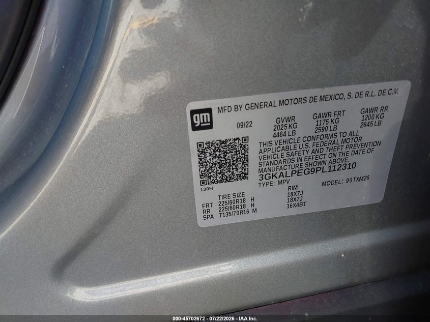 2023 Gmc Terrain VIN 3GKALPEG9PL112310 IAAI salvage auction — FRONT END, Salvage Title, sold $8,200 on 2026-08-19 (photo 9)