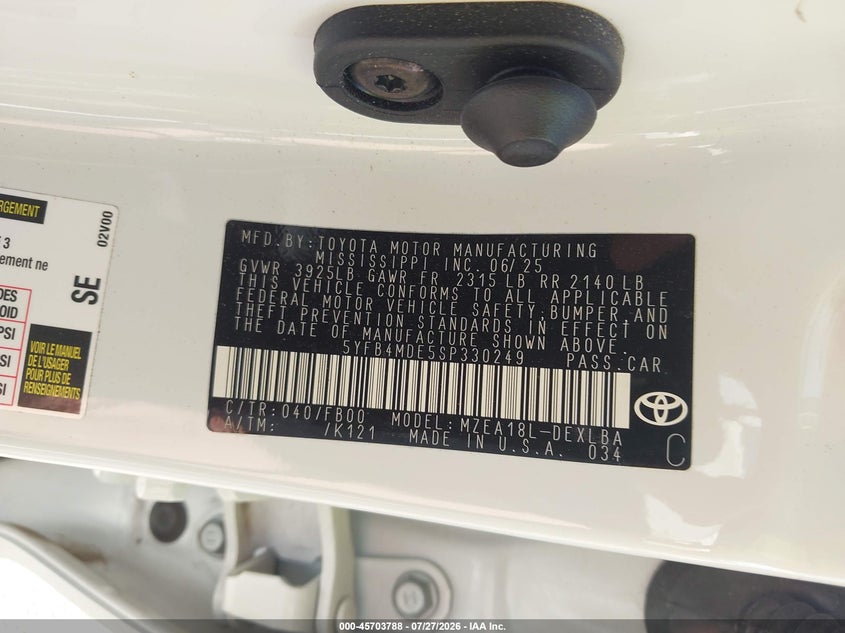 2025 Toyota Corolla VIN 5YFB4MDE5SP330249 IAAI salvage auction — REAR END, Enterprise Vehicles Clear Only (Texas), sold $10,100 on 2026-07-31 (photo 9)