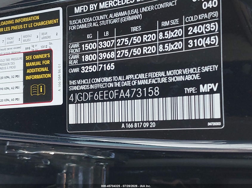 2015 Mercedes-benz Gl-klasse VIN 4JGDF6EE0FA473158 IAAI salvage auction — REAR END, Original (Texas), sold $4,050 on 2026-08-27 (photo 9)