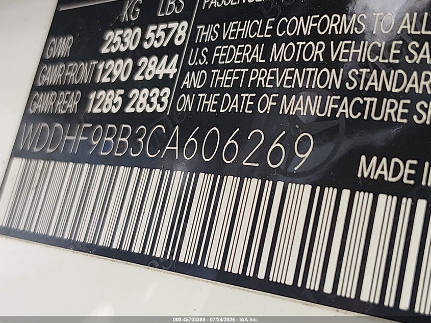 2012 Mercedes-benz E-klasse VIN WDDHF9BB3CA606269 IAAI salvage auction — ROLLOVER, Salvage (Texas), sold $1,100 on 2026-08-14 (photo 9)