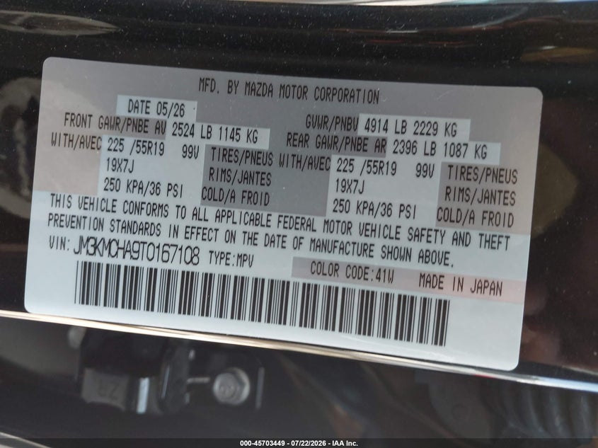 2026 Mazda Cx-5 VIN JM3KMCHA9T0167108 IAAI salvage auction — FRONT END, Enterprise Vehicles Salvage Only (Florida), sold $4,550 on 2026-07-29 (photo 9)