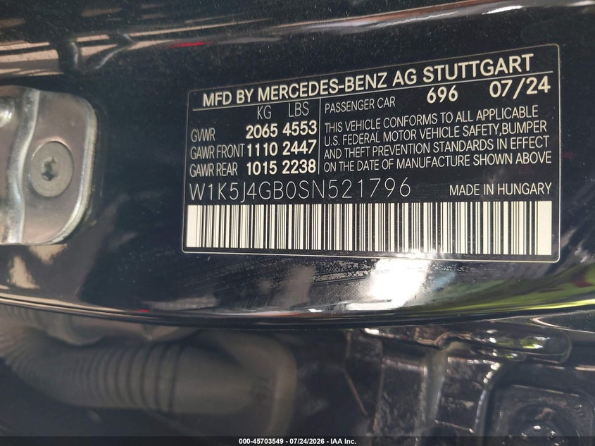 2025 Mercedes-benz VIN W1K5J4GB0SN521796 IAAI salvage auction — FRONT END, Enterprise Vehicles Clear Only (Indiana), sold $9,300 on 2026-07-29 (photo 9)