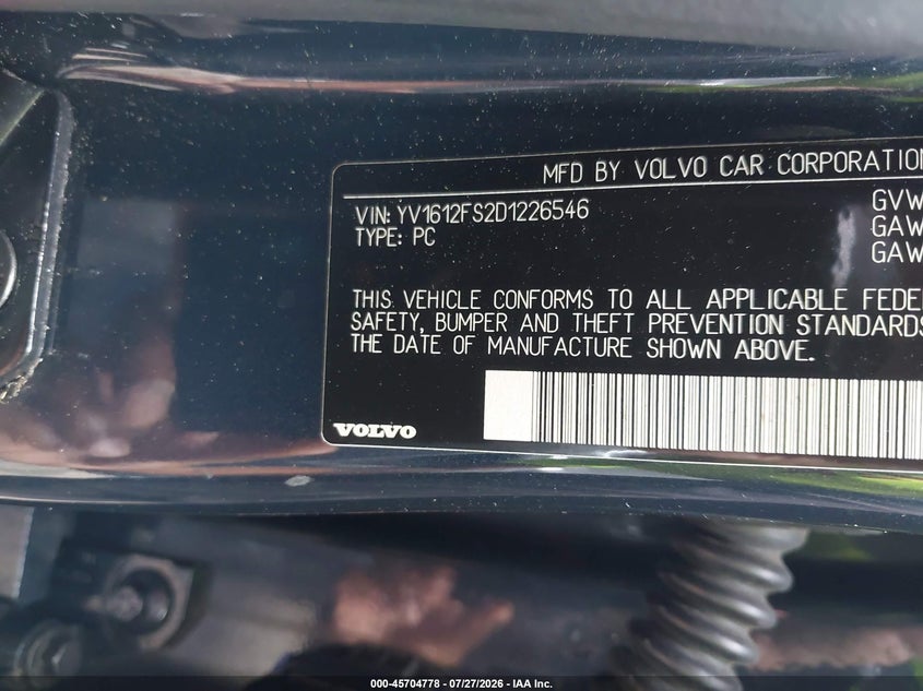 2013 Volvo S60 VIN YV1612FS2D1226546 IAAI salvage auction — SIDE, Clear (Virginia), sold $1,500 on 2026-08-06 (photo 9)