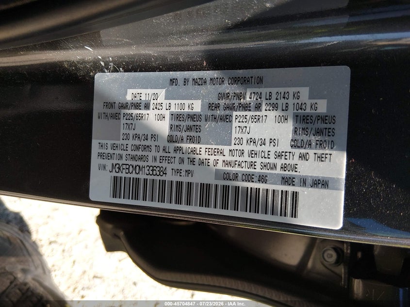 2021 Mazda Cx-5 VIN JM3KFBCM0M1336384 IAAI salvage auction — REAR END, Salvage (New Jersey), sold $6,000 on 2026-09-06 (photo 9)