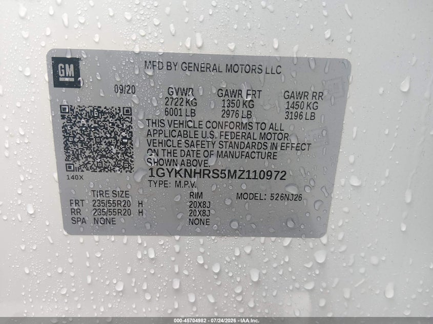 2021 Cadillac Xt5 VIN 1GYKNHRS5MZ110972 IAAI salvage auction — REAR END, Salvage Title, sold $10,300 on 2026-08-18 (photo 9)