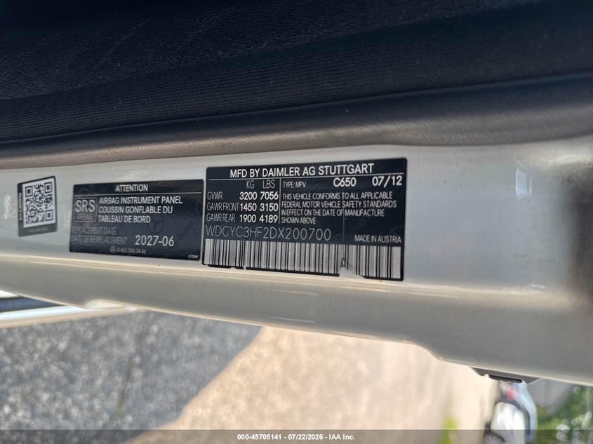 2013 Mercedes-benz G-class VIN WDCYC3HF2DX200700 IAAI salvage auction — NORMAL WEAR, Clear (South Carolina), sold $5,600 on 2026-07-29 (photo 9)