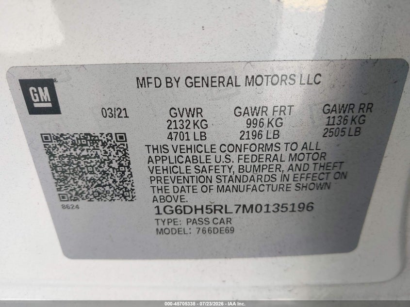 2021 Cadillac Ct4 VIN 1G6DH5RL7M0135196 IAAI salvage auction — FRONT & REAR, Wait Title, sold $3,900 on 2026-08-24 (photo 9)