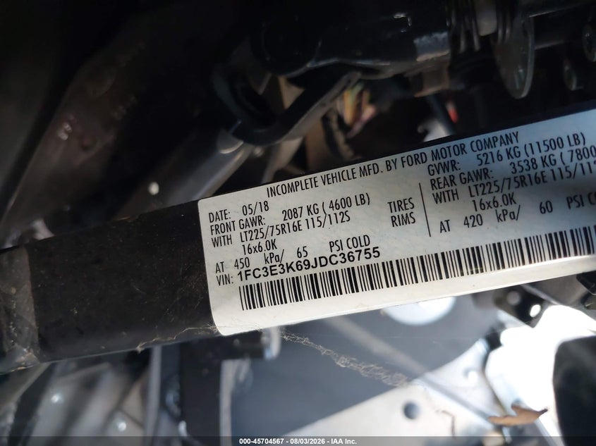 2018 Ford E-350 VIN 1FC3E3K69JDC36755 IAAI salvage auction — NORMAL WEAR, SF97 (California), sold $10,500 on 2026-08-25 (photo 9)