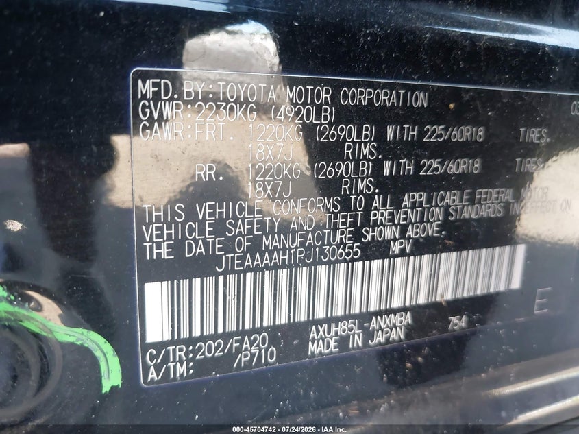 2023 Toyota Venza VIN JTEAAAAH1PJ130655 IAAI salvage auction — LEFT SIDE, Wait Title, sold $10,700 on 2026-08-25 (photo 9)