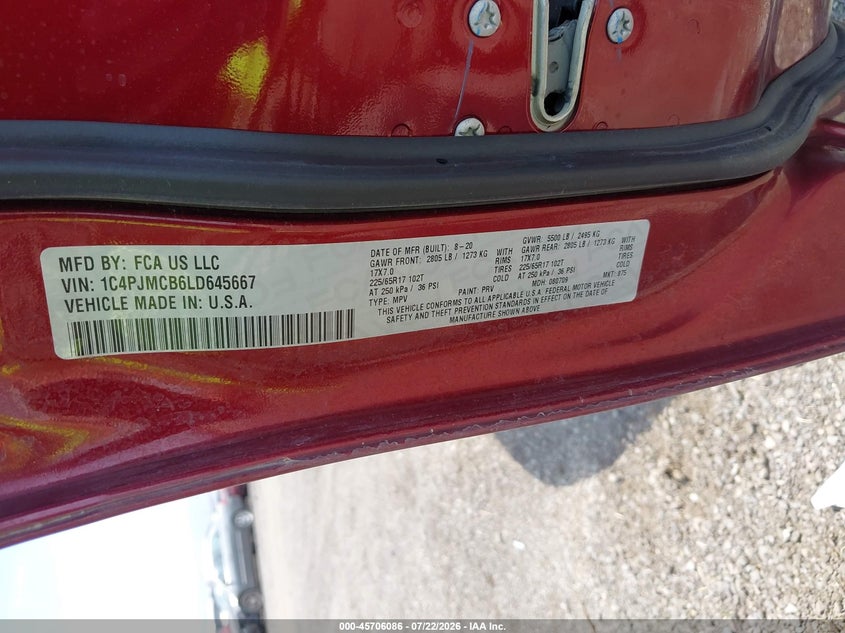 2020 Jeep Cherokee VIN 1C4PJMCB6LD645667 IAAI salvage auction — NORMAL WEAR, Sf97 (Montana), sold $7,150 on 2026-09-16 (photo 9)