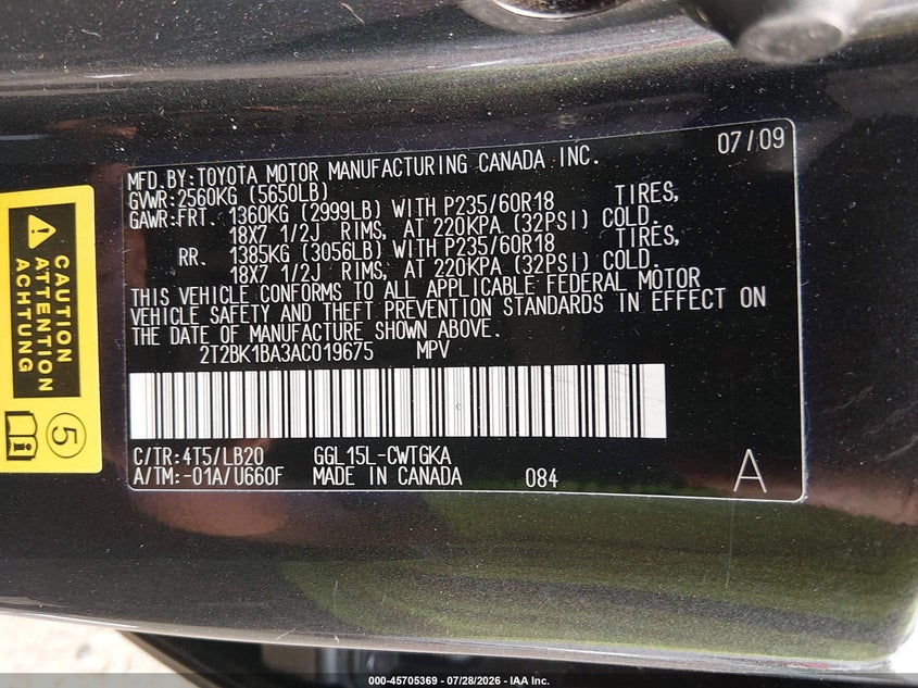 2010 Lexus Rx 350 VIN 2T2BK1BA3AC019675 IAAI salvage auction — REAR END, Salvage - Greater Than 75% (Maryland), sold $5,000 on 2026-08-01 (photo 9)