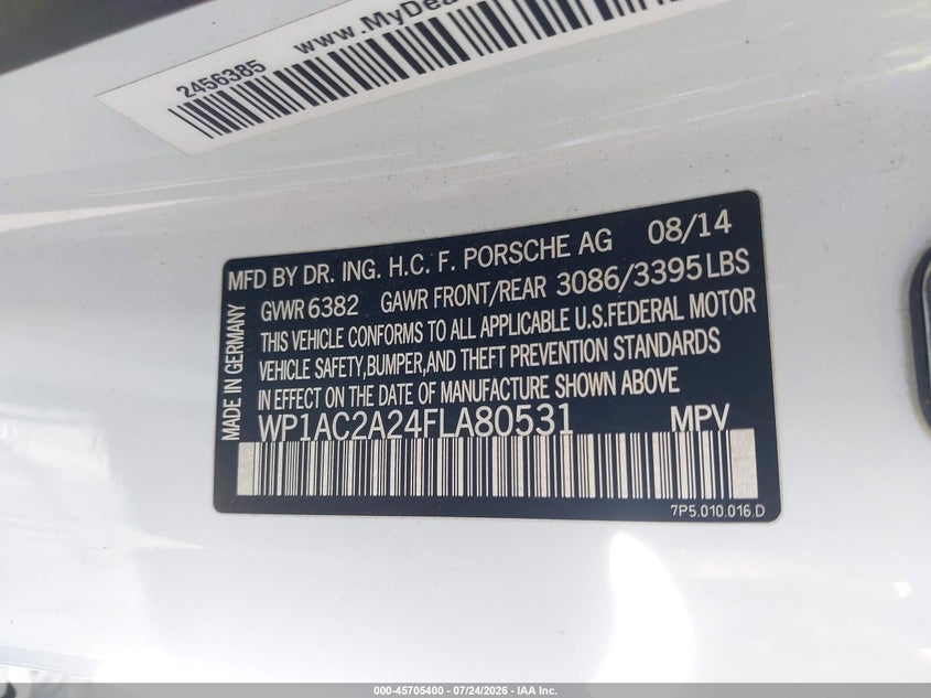 2015 Porsche Cayenne VIN WP1AC2A24FLA80531 IAAI salvage auction — FRONT END, Salvage Title, sold $4,850 on 2026-08-14 (photo 9)