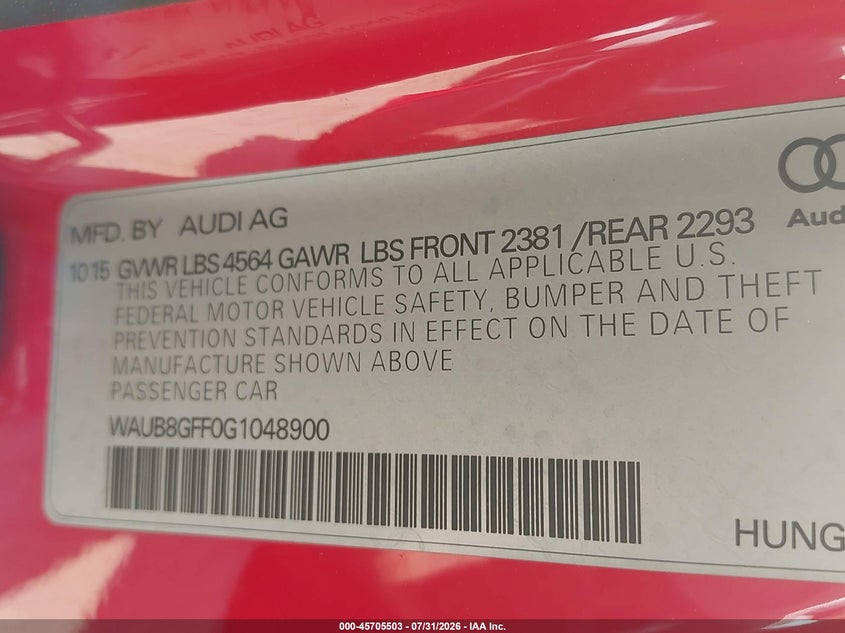 2016 Audi A3 VIN WAUB8GFF0G1048900 IAAI salvage auction — RIGHT SIDE, Salvage (Ohio), sold $3,400 on 2026-08-27 (photo 9)