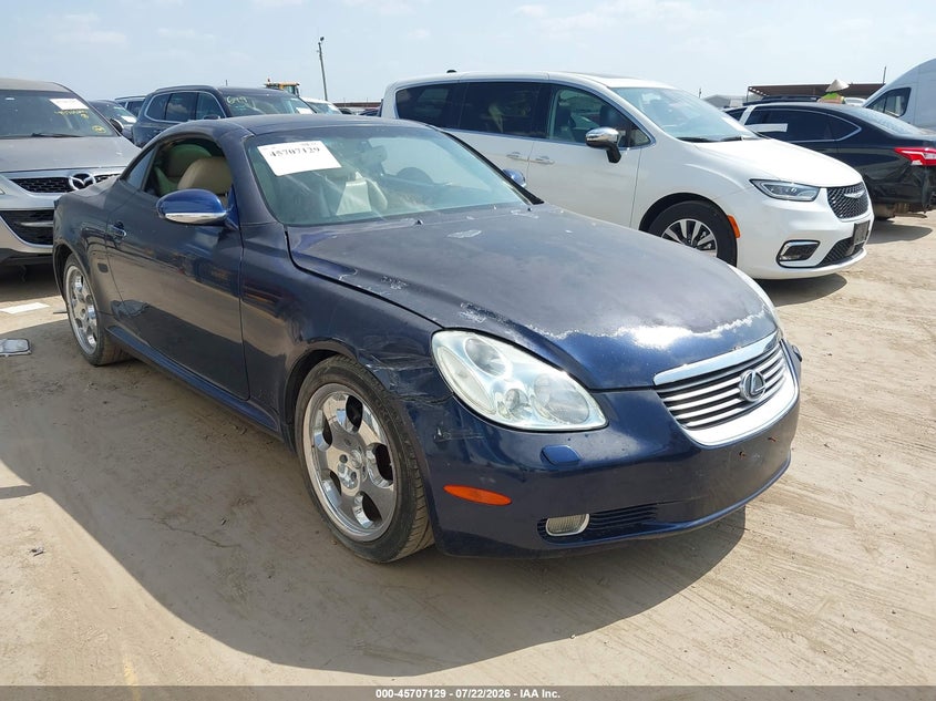 2002 Lexus Sc 430 VIN JTHFN48Y520012966 IAAI salvage auction — HAIL, Original (Texas), sold $225 on 2026-07-28 (photo 1)