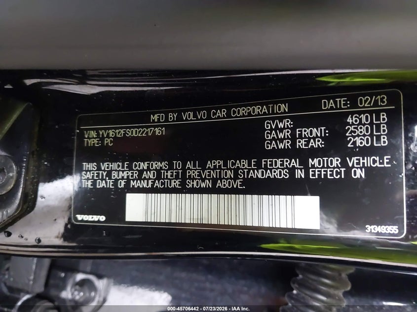 2013 Volvo S60 VIN YV1612FS0D2217161 IAAI salvage auction — FRONT END, Salvage Title, sold $1,600 on 2026-08-13 (photo 9)