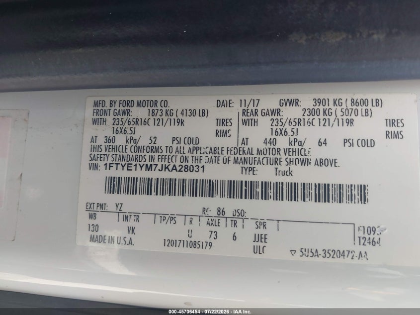 2018 Ford Transit 150 VIN 1FTYE1YM7JKA28031 IAAI salvage auction — REAR END, Clear (Florida), sold $8,100 on 2026-08-24 (photo 9)