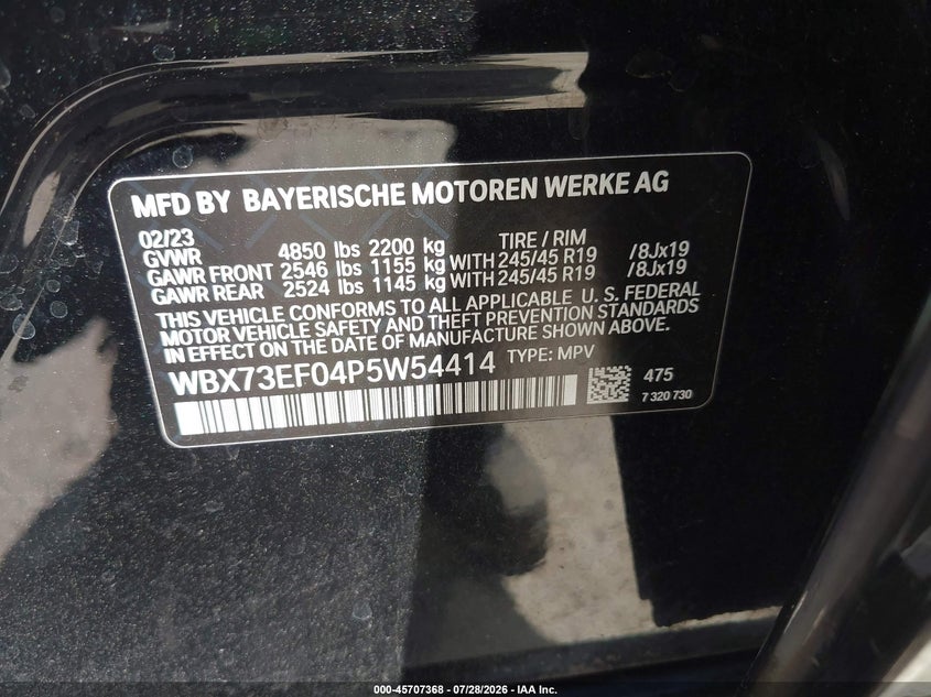 2023 BMW X1 VIN WBX73EF04P5W54414 IAAI salvage auction — MECHANICAL, Original (Texas), sold $19,200 on 2026-09-22 (photo 9)