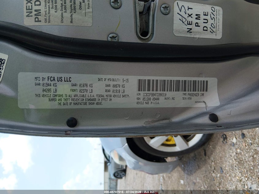 2015 Dodge Dart VIN 1C3CDFBBXFD390310 IAAI salvage auction — REAR END, Salvage Title, sold $500 on 2026-09-03 (photo 9)